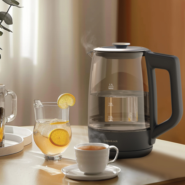 Ấm đun siêu tốc 5 mức nhiệt LocknLock Smart glow glass electric kettle 1.7L EJK276GRY, , large image number 1